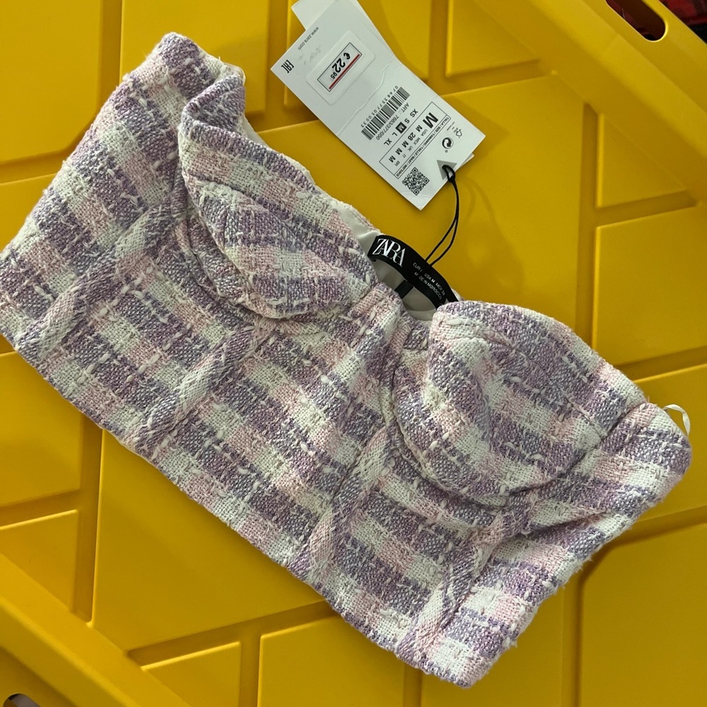 Zara Purple and White Plaid Tube Top